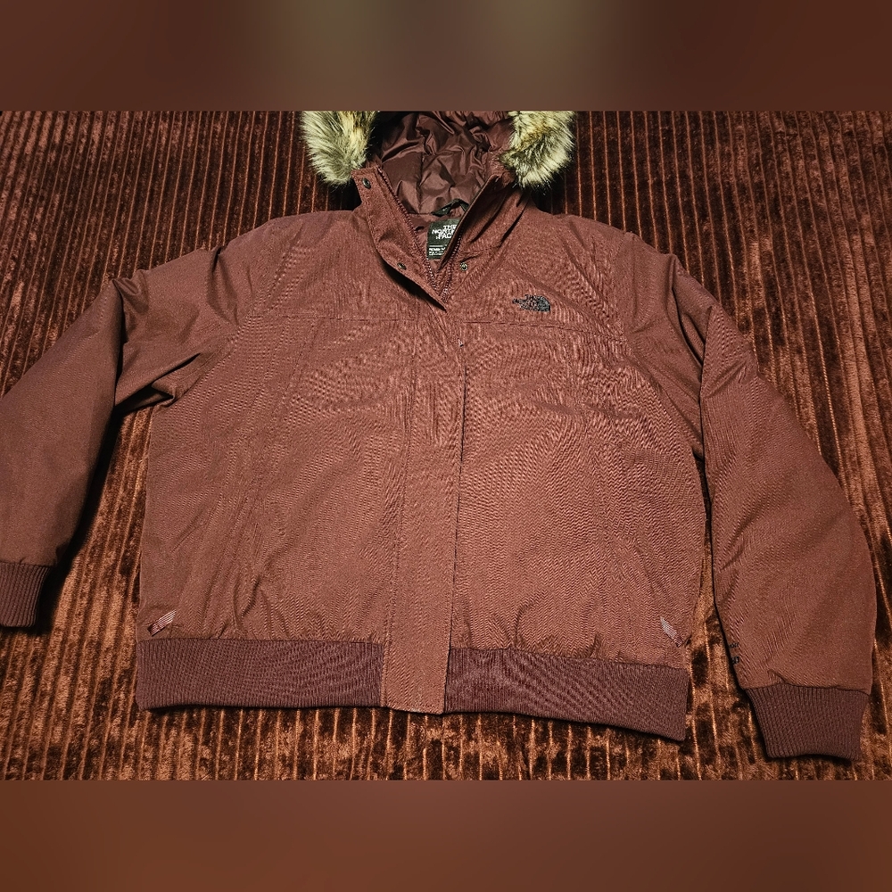 The North Face Maroon Jacket with Fur Hood - Picture 3 of 13